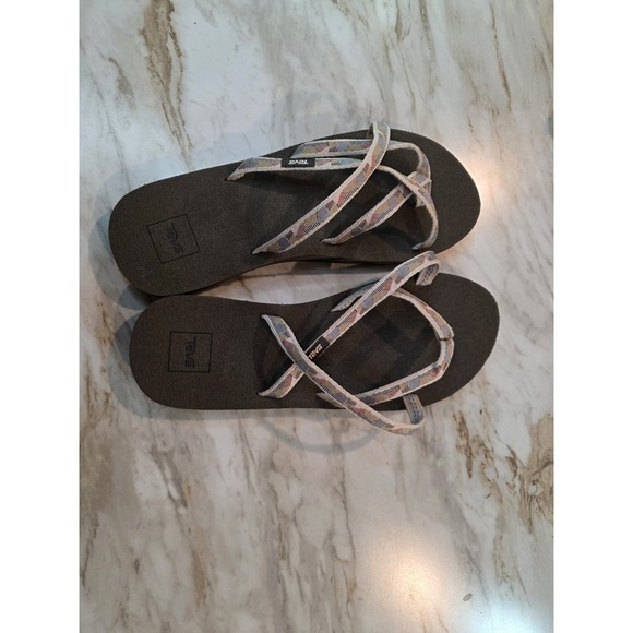 Teva Women's Olowahu Mush Cushioned Slip On Flip Flop Sandals Brown 6840 Size 10 - Picture 1 of 6